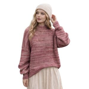 GAP Chunky Mock Neck Sweater - Spacedye Burgundy Heather - Women’s Large Tall